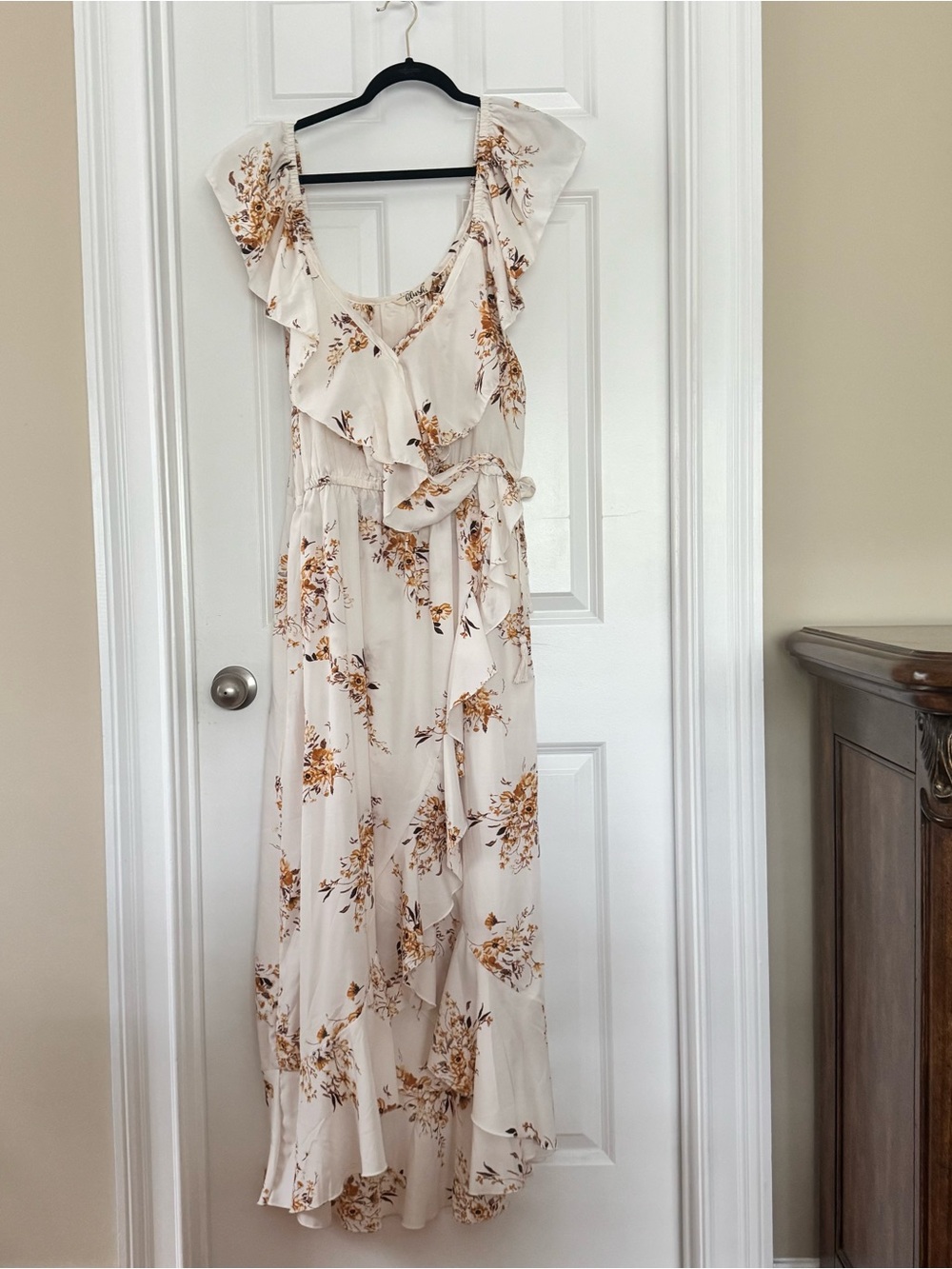 Blush Cream Maxi Dress with Gold Floral Print